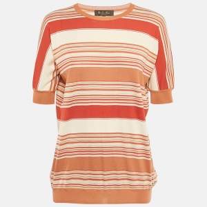 Pre Owned توب لورو بيانا بني مخطط محاك مقاس كبير