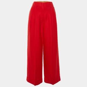 Pre Owned Loro Piana Red Linen Wide Leg Trousers M