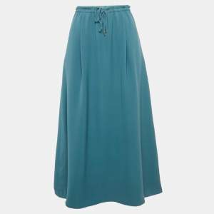 Pre Owned Loro Piana Teal Silk Midi Skirt M
