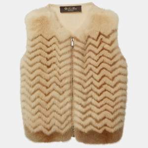 Pre Owned Loro Piana Beige Chevron Mink Cashmere Vest S