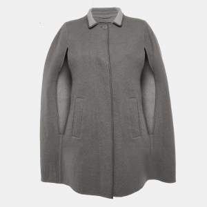 Pre Owned Loro Piana Grey Felt Cashmere Cape Coat XL