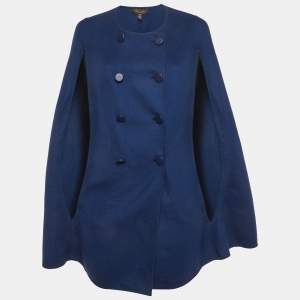 Pre Owned Loro Piana Blue Felt & Leather Detail Cape One Size