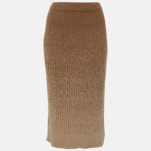 مملوكة مسبقًا Loro Piana Brown Knit Cashmere Ombre Midi Skirt S