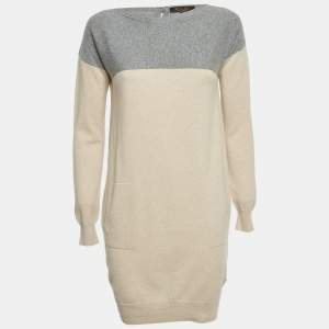 Pre Owned Loro Piana Beige/Grey Cashmere Knit Dress S