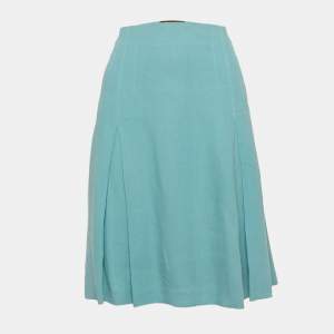 Pre Owned Loro Piana Blue Ramie Pleated Knee Length Skirt M