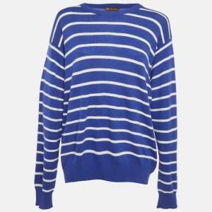 مملوكة مسبقًا Loro Piana Blue/White Striped Cashmere Sweater XL