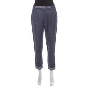 Pre Owned Loro Piana Indigo Chambray Linen Pleat Front Tapered Pants S