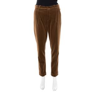 Loro Piana Brown Velvet Cuffed Hem Trousers M