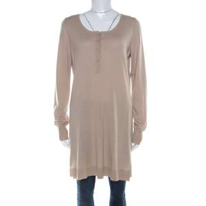 Loro Piana Beige Cashmere Long Sleeve Tunic Top L