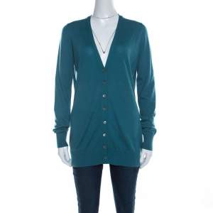 Loro Piana Jade Green Cashmere Button Front Cardigan L