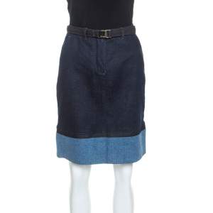 Loro Piana Blue Dark Wash Denim Belted Short Skirt S