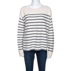 Loro Piana Off White Striped Baby Cashmere Waffle Knit Sweater M