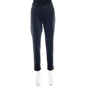 Pre Owned Loro Piana Grey Velvet Cuffed Hem Trousers M