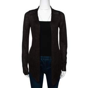 Loro Piana Brown Linen & Silk Knit Open Front Cardigan S