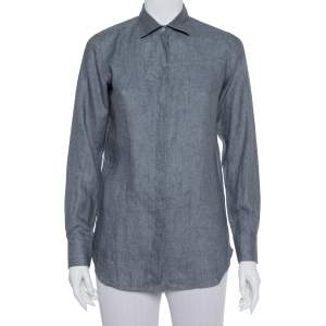 Pre Owned Loro Piana Grey Linen Button Front Shirt S