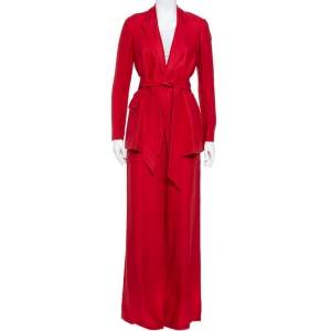 Loro Piana Red Linen Theo Antigua Belted Pantsuit S