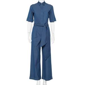 Pre Owned Loro Piana Blue Lightweight Denim Wide Leg Belted Jumpsuit S