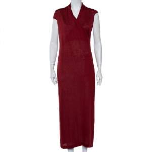 Loro Piana Burgundy Linen and Silk Draped Cap Sleeve Maxi Dress S