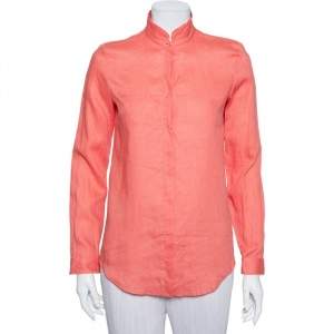 Pre Owned Loro Piana Pink Linen Raw Edge Detail Button Front Shirt S