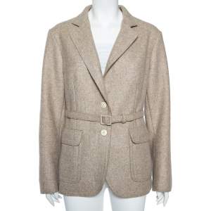 Pre Owned Loro Piana Light Beige Cashmere Belted Jacket L 