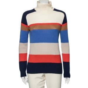 Pre Owned Loro Piana Multicolor Striped Cashmere High Neck Sweater M