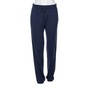 Pre Owned Loro Piana Navy Blue Cashmere Knit Drawstring Detail Joggers M