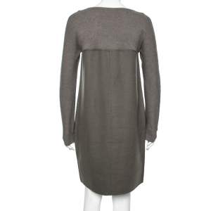 Loro Piana Grey Cashmere & Knit Paneled Long Sleeve Dress M