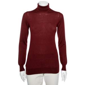 Pre Owned Loro Piana Maroon Cashmere Long Sleeve Turtle Neck Sweater M