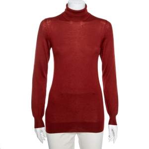 Pre Owned Loro Piana Brick Red Cashmere Long Sleeve Turtle Neck Sweater M