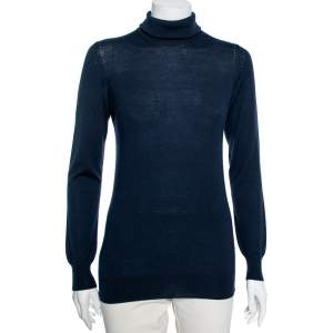 Pre Owned Loro Piana Navy Blue Cashmere Long Sleeve Turtle Neck Sweater M