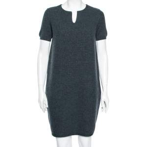 Loro Piana Charcoal Grey Cashmere Knit Short Sleeve Dress M