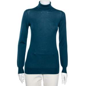Pre Owned Loro Piana Teal Blue Cashmere Turtleneck Long Sleeve Top S