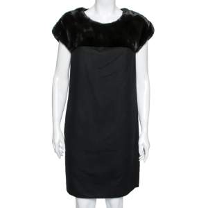 Loro Piana Black Cashmere & Brown Mink Fur Trimmed Dress M