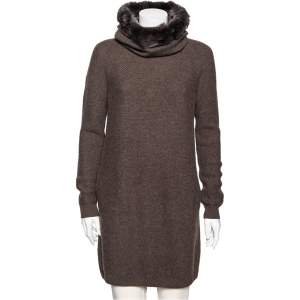 Loro Piana Brown Cashmere Collar Detail Sweater Dress M