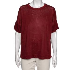 Pre Owned Loro Piana Red Linen & Silk Short Sleeve Jumper L