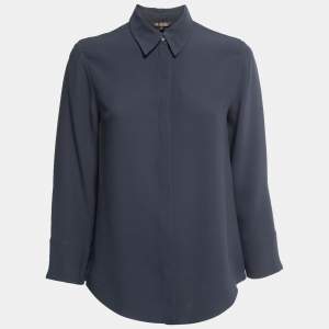 Pre Owned Loro Piana Slate Blue Silk Concealed Button Shirt M
