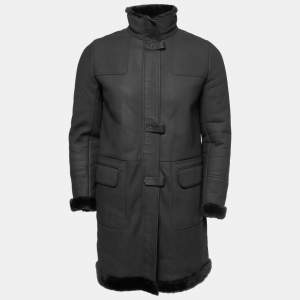 Loro Piana Black Lambskin & Shearling Mid-Length Coat M