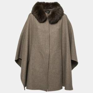 Pre Owned Loro Piana Brown Baby Cashmere Fur Trimmed Collar Cape Coat One Size