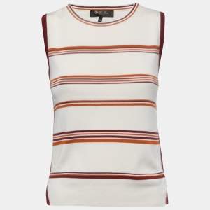 Pre Owned Loro Piana White Striped Patterned Knit Sleeveless Top S