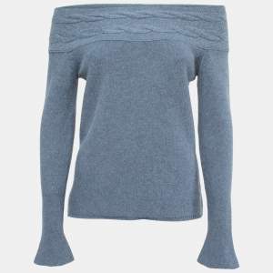 Pre Owned Loro Piana Blue Cashmere Knit Off-Shoulder Full Sleeve Top M