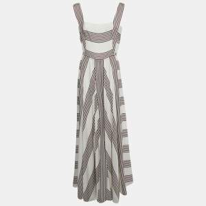 Loro Piana White Striped Patterned Silk Sleeveless Maxi Dress M