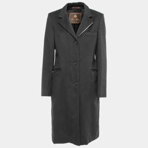 Pre Owned Loro Piana Black Cashmere Zip Front Storm System Long Coat L