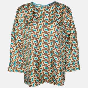 Pre Owned Loro Piana Multicolor Geometric Printed Silk Top M