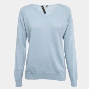 Loro Piana Light Blue Cashmere V-Neck Sweater M