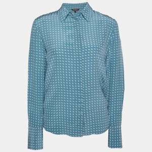 Pre Owned Loro Piana Blue Printed Silk Button Front Shirt M