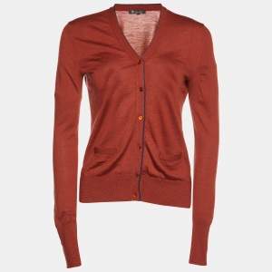 Loro Piana Brick Brown Virgin Wool Button Front Cardigan XS