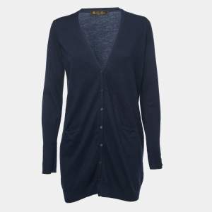 Loro Piana Navy Blue Cashmere Buttoned Long Cardigan M