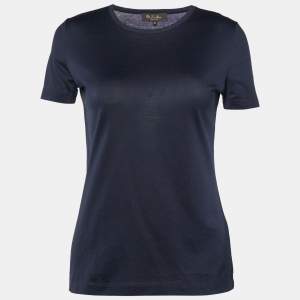 Pre Owned Loro Piana Navy Blue Cotton Knit T-Shirt S