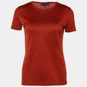 Pre Owned Loro Piana Burnt Orange Cotton Knit Round Neck T-Shirt S