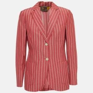 Pre Owned Loro Piana Red Striped Wool Blend Blazer M